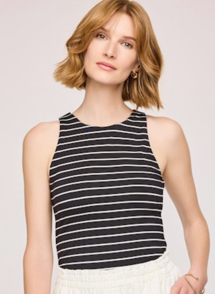 Black W/ White Stripe Crop Tank