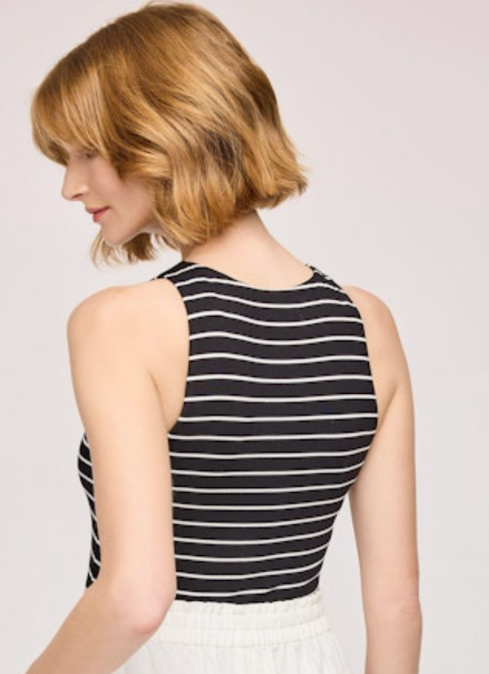 Black W/ White Stripe Crop Tank