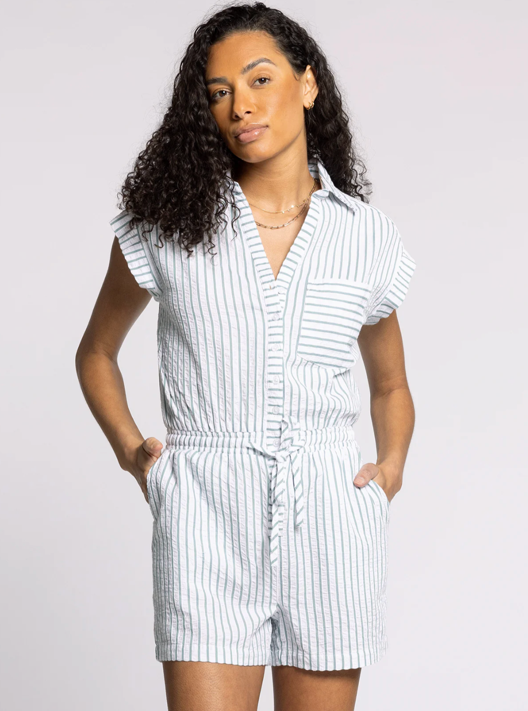 Striped Short Sleeve Romper