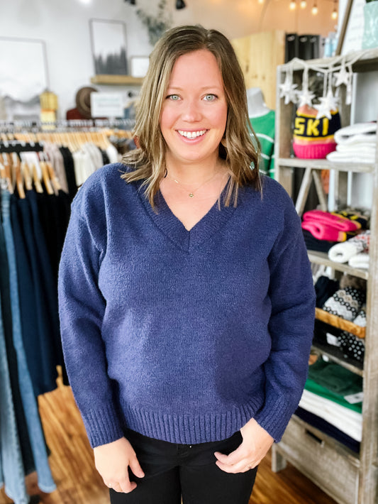 Navy Blue V-Neck Sweater