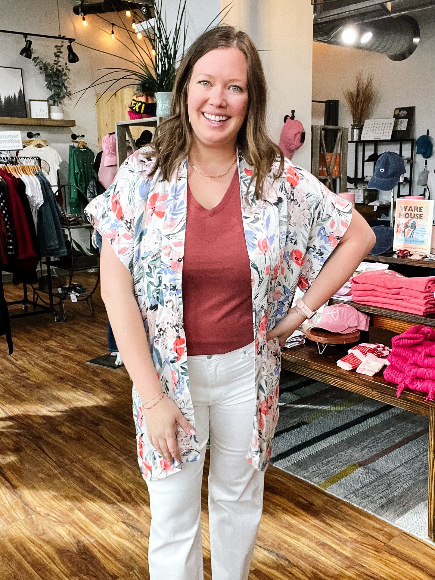 Cream Floral Button Front Short Dress