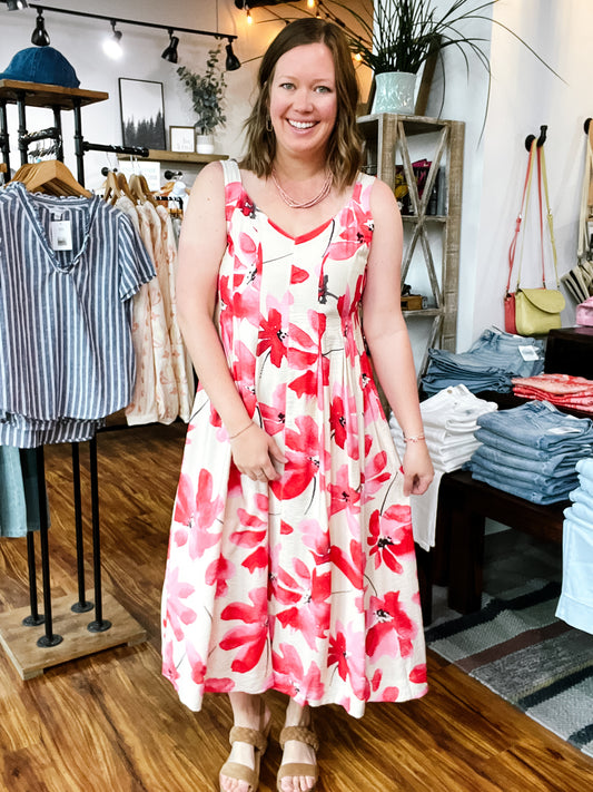 Red Floral Print Maxi Dress