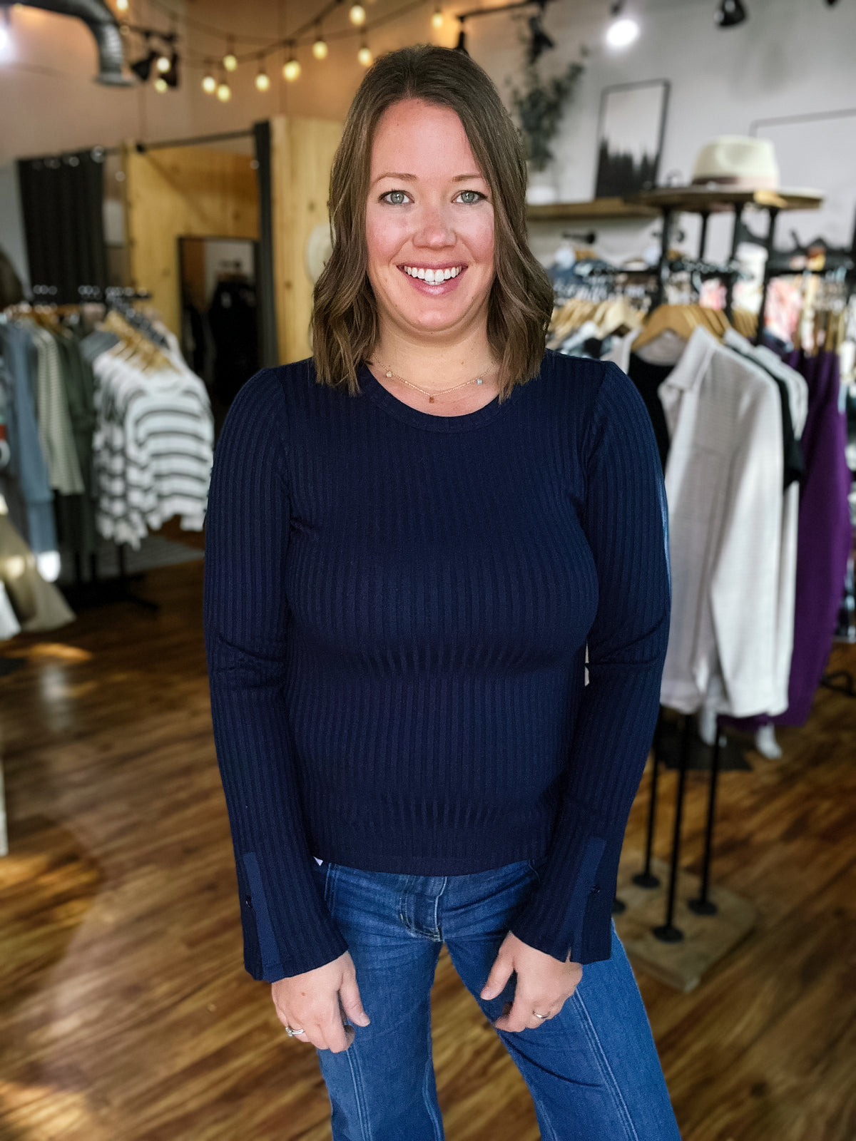 Navy Blue Large Ribbed Top