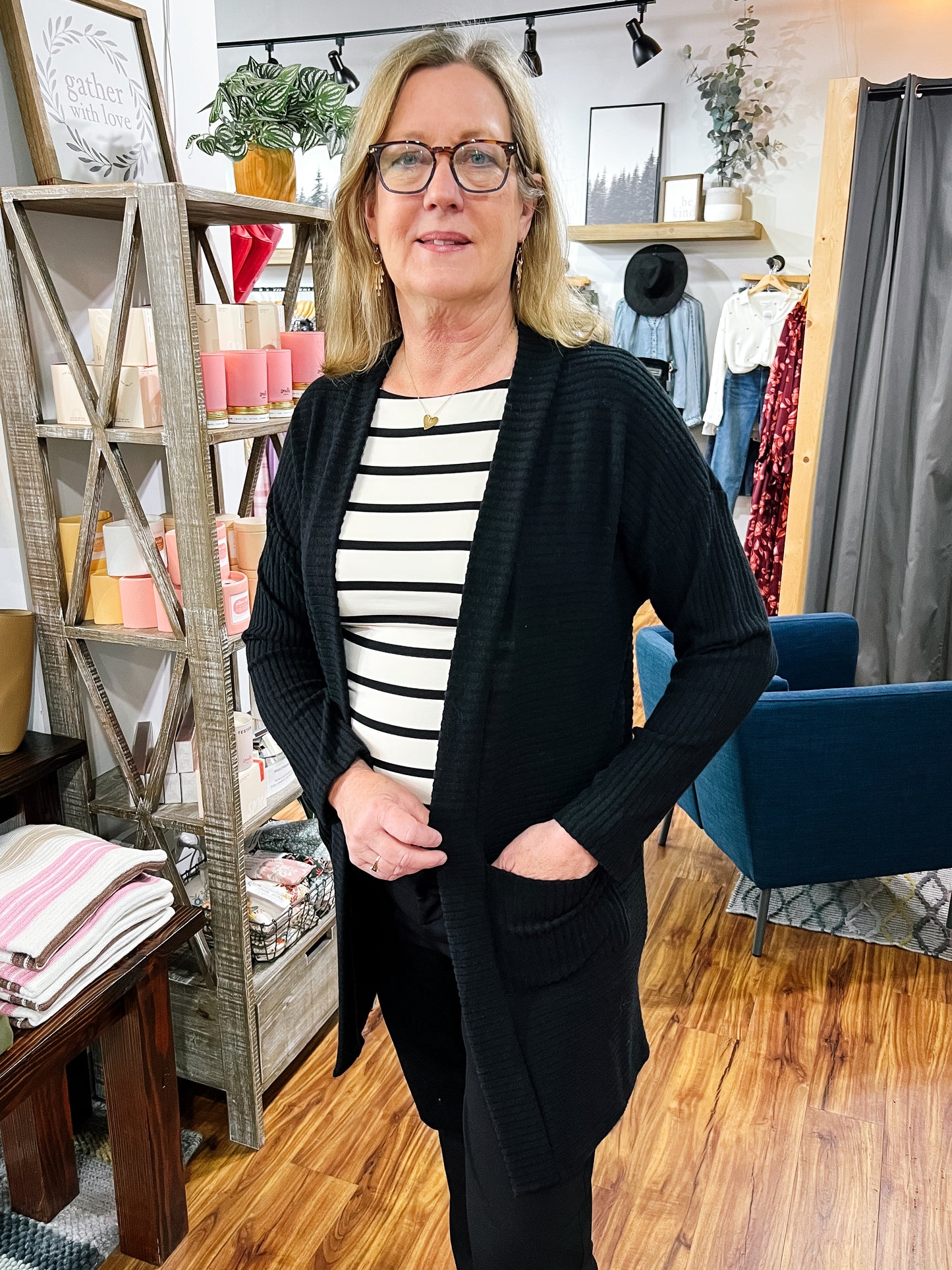 Black Ribbed Long Cardigan