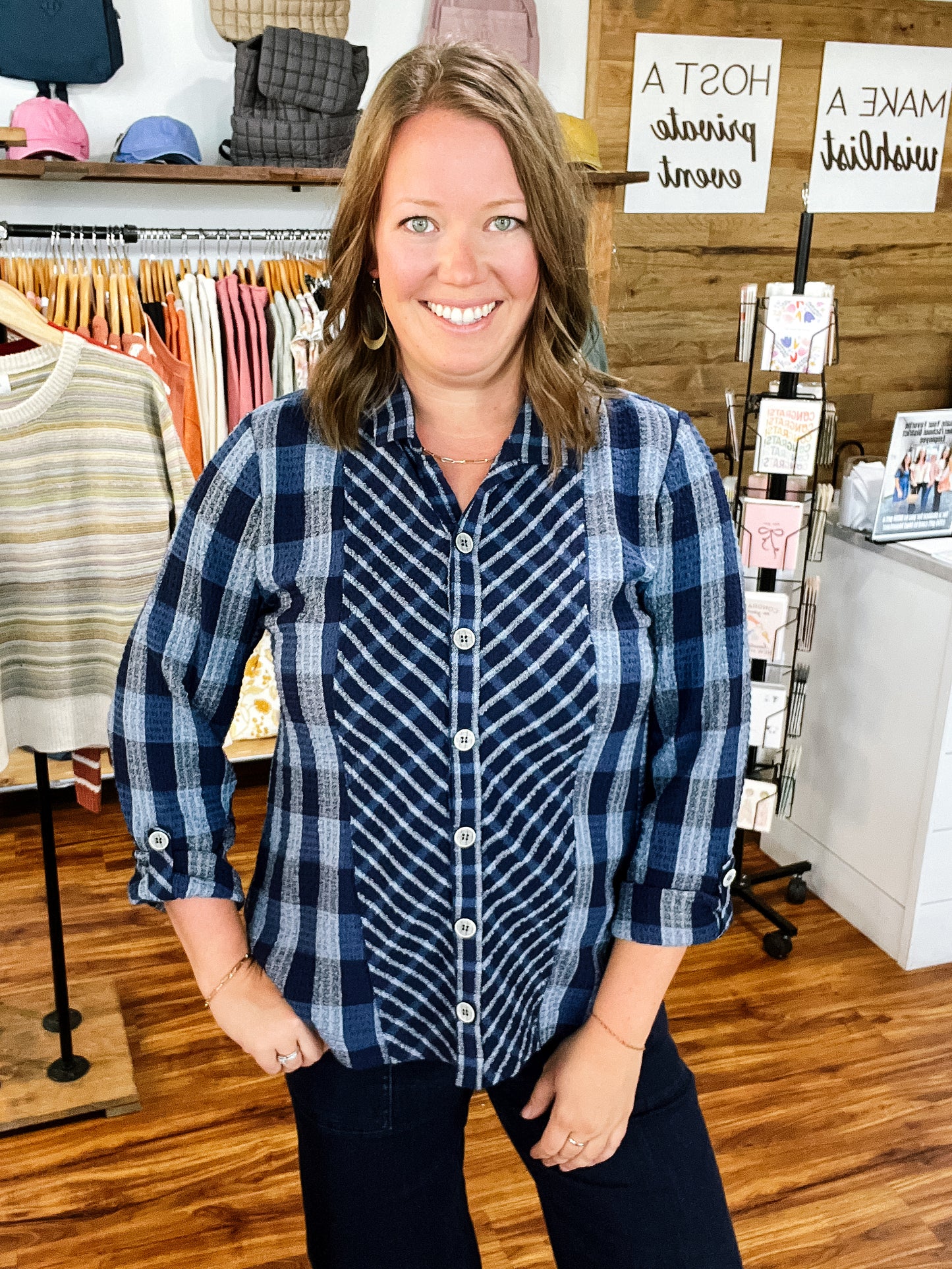 Blue Plaid Boyfriend Tunic