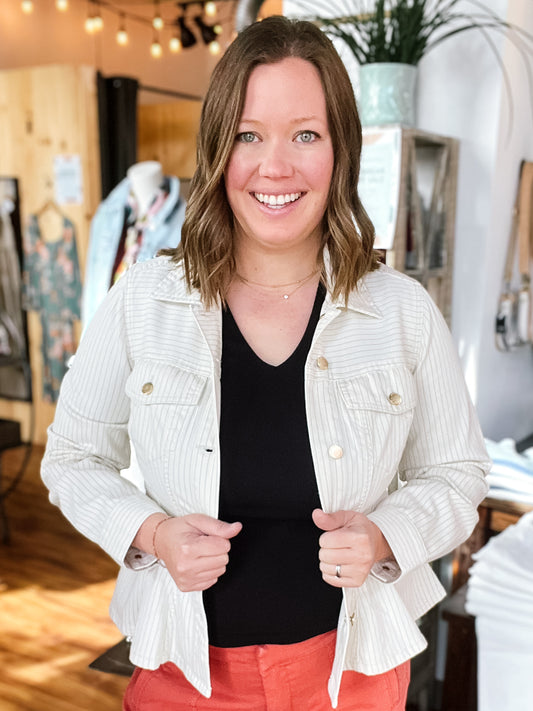 Cream Stripe Fit & Flare Jacket