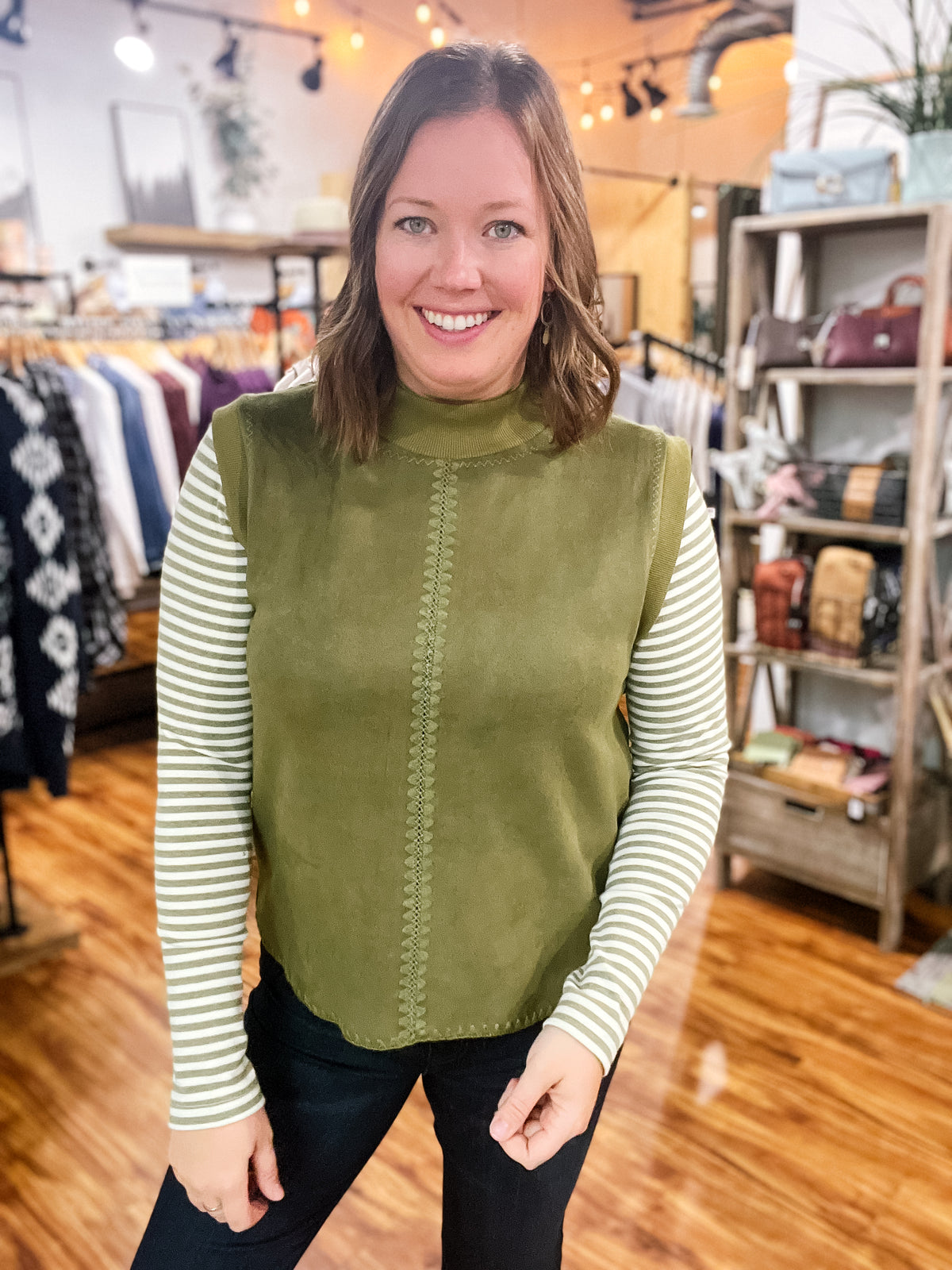 Green Sleeveless Suede Top w/ Detailing