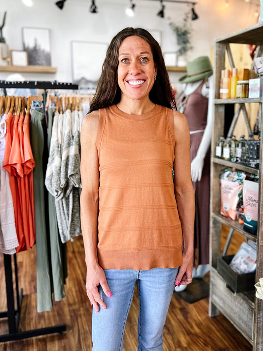 Camel High Neck Knit Tank