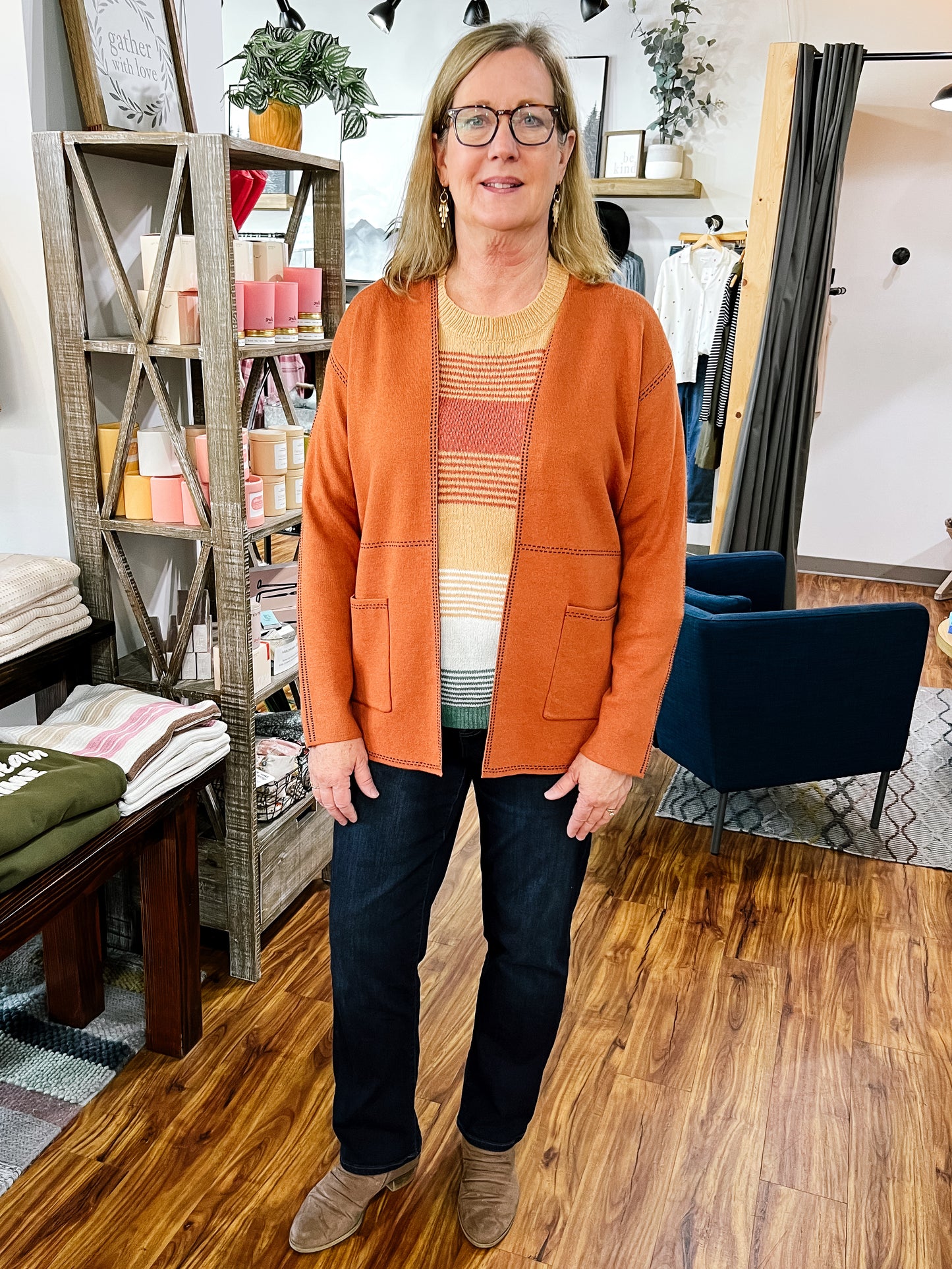 Copper Cardigan W/ Black Stitch Detail