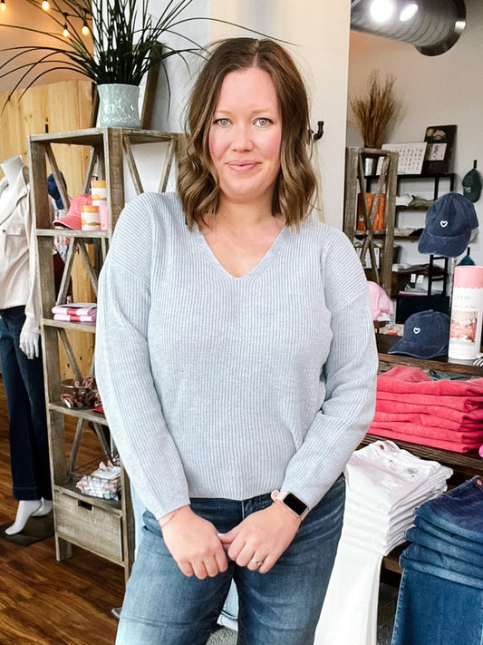 Heather Grey V Neck Sweater