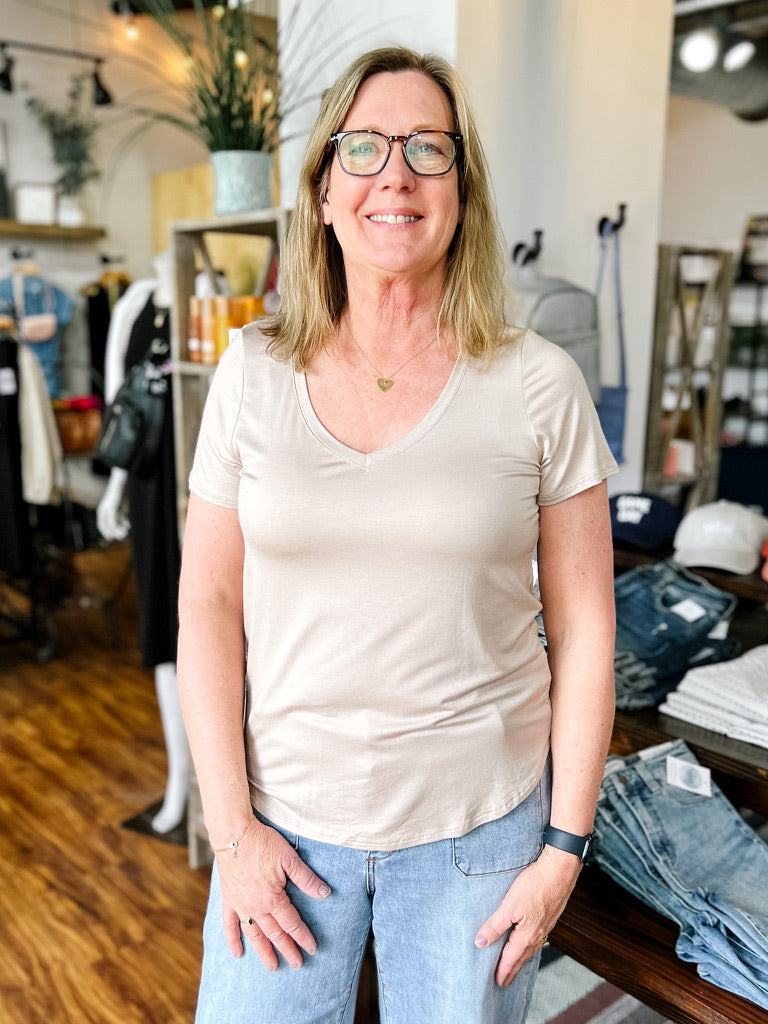 Taupe V-Neck Top