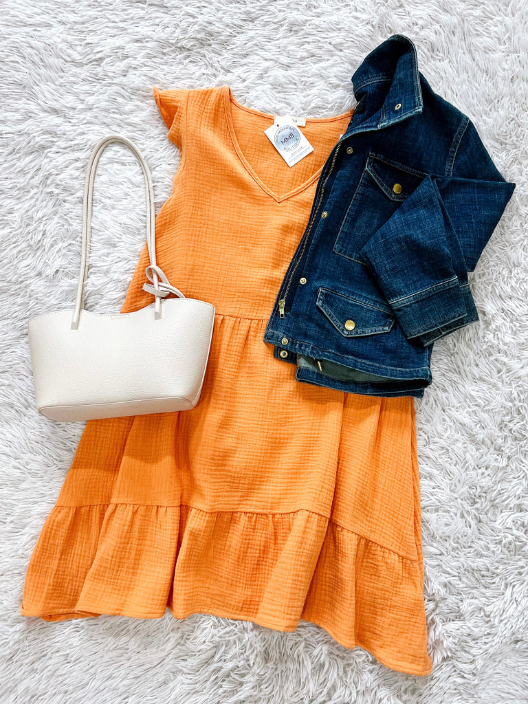 Orange Short Tiered Dress