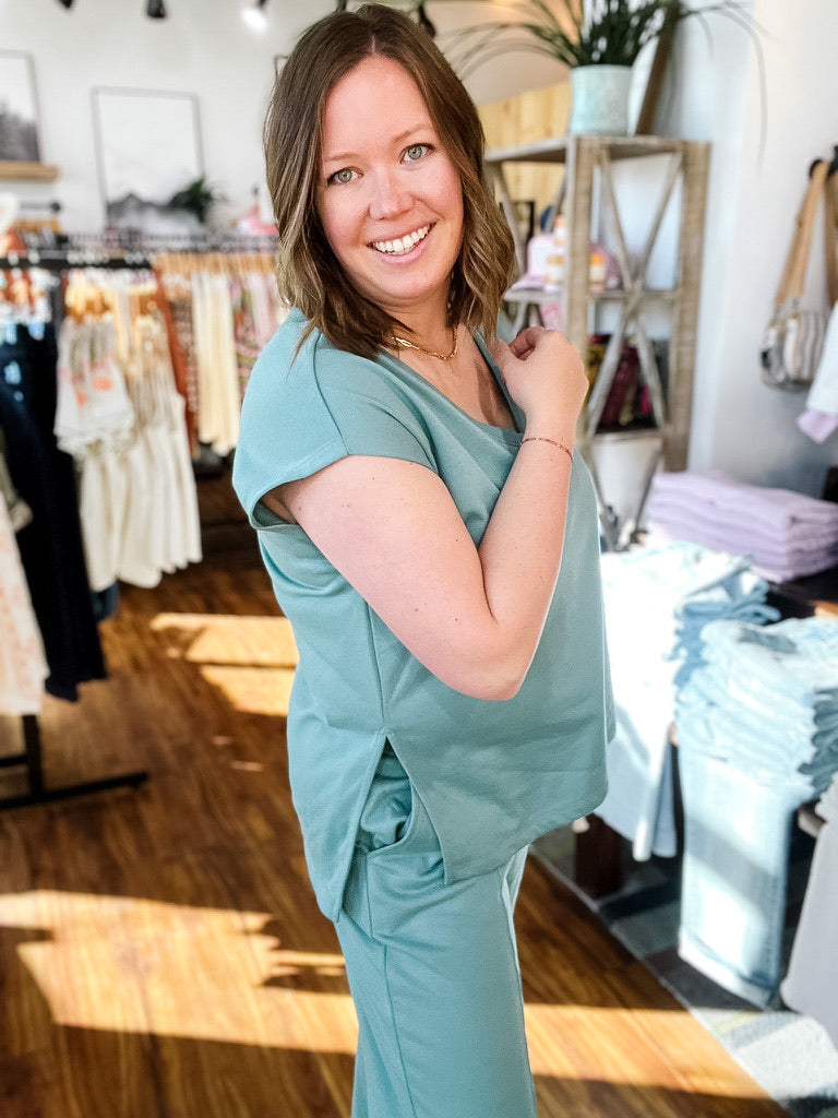Teal Knit V Neck Sleeveless Top