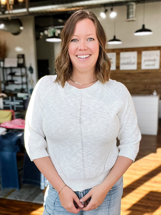 White 3/4 Sleeve Sweater