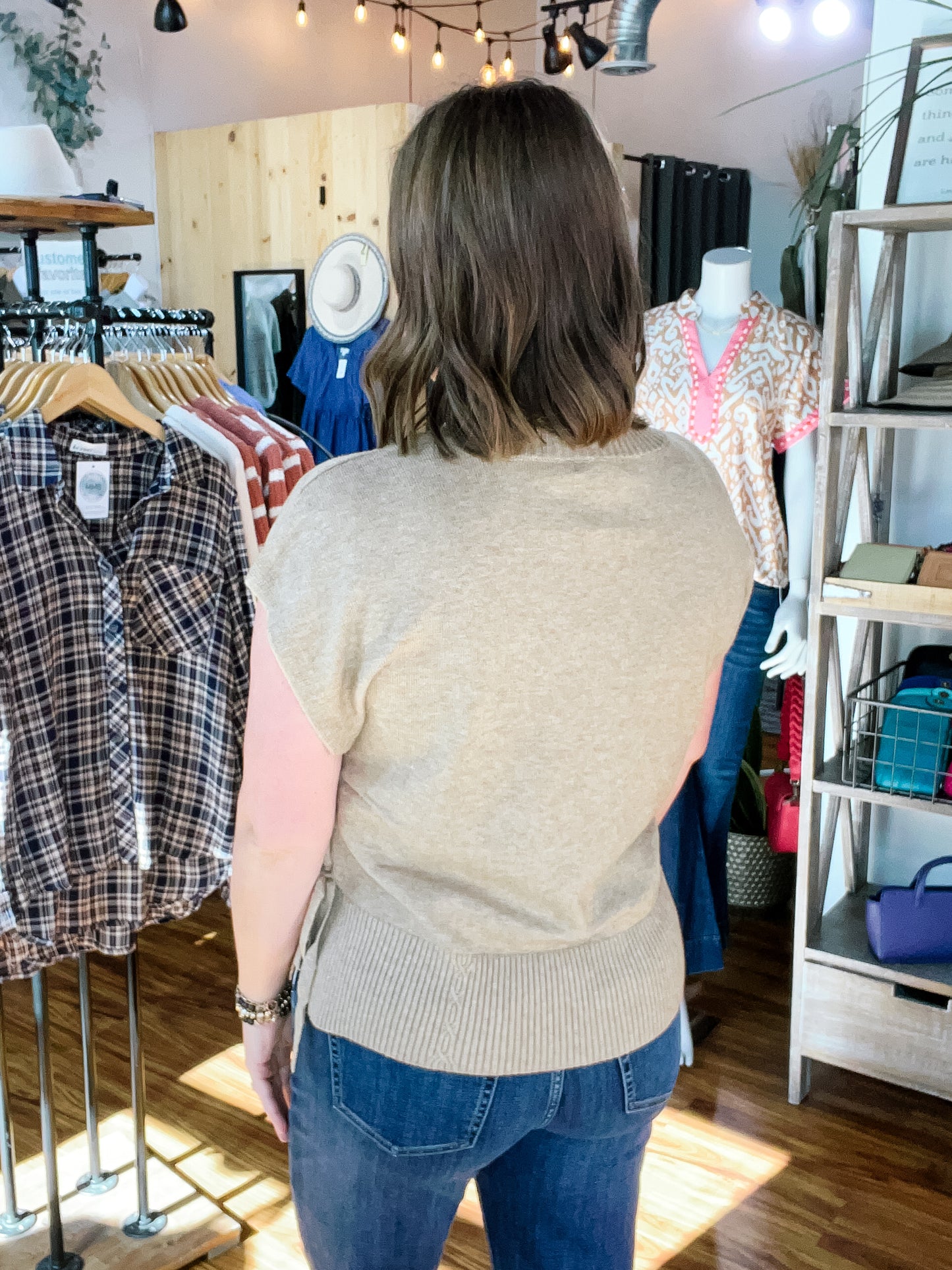 Heather Beige Tie Side Sweater
