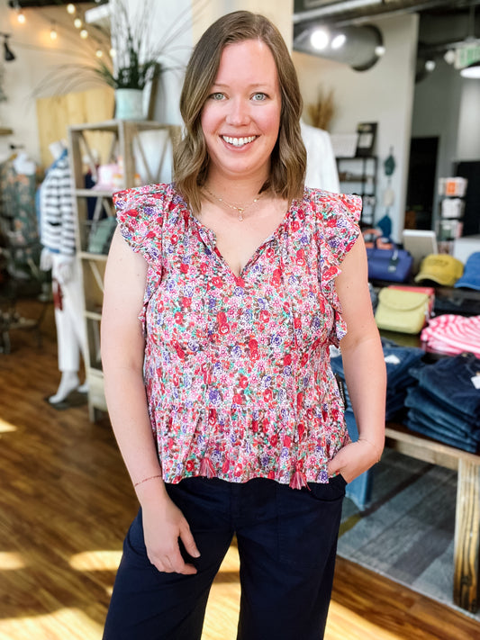 Multi Color Floral Peplum Top