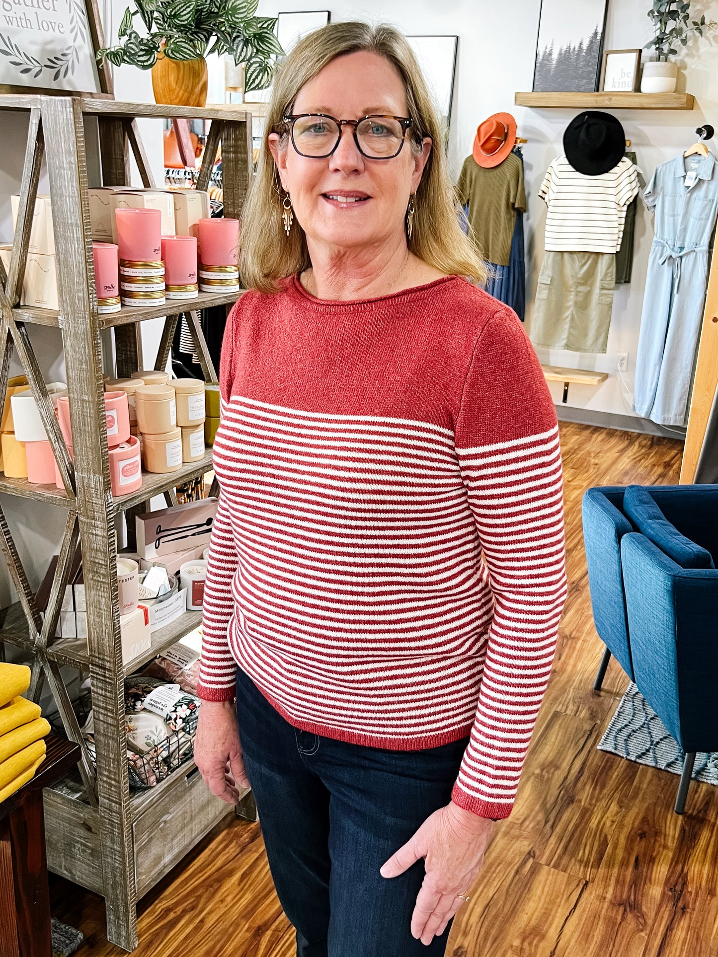 Rust & Cream Boat Neck Sweater