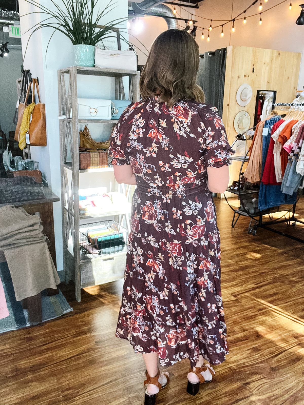 Burgundy Short Sleeve Floral Maxi Dress