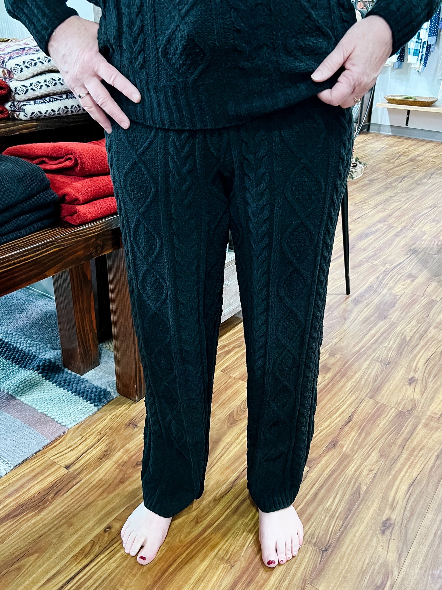 Black Cable Knit Chenille Pant