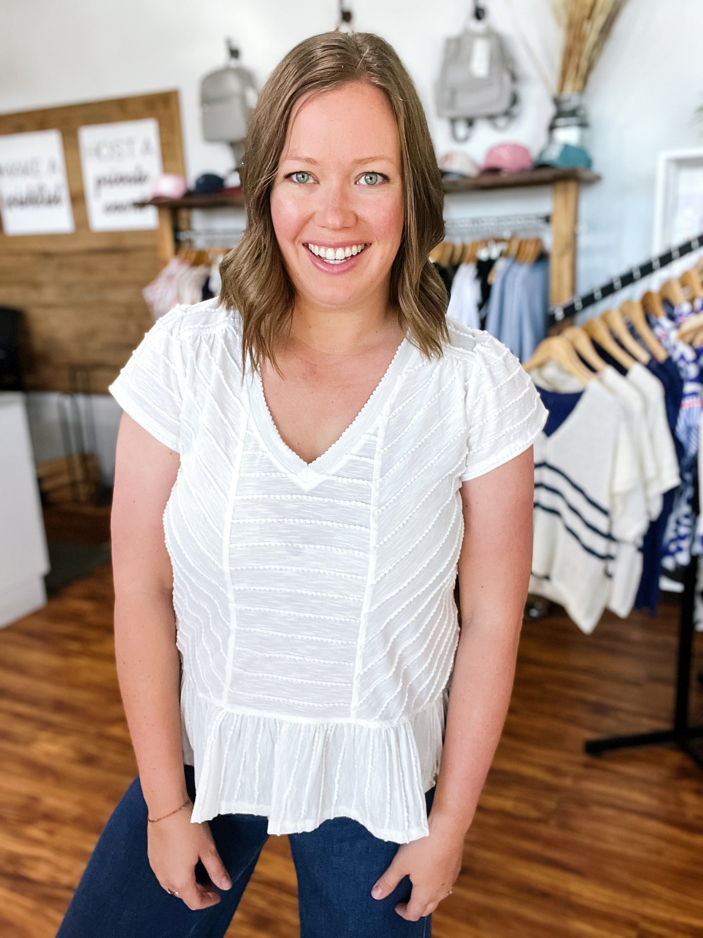 White Texture Peplum Top