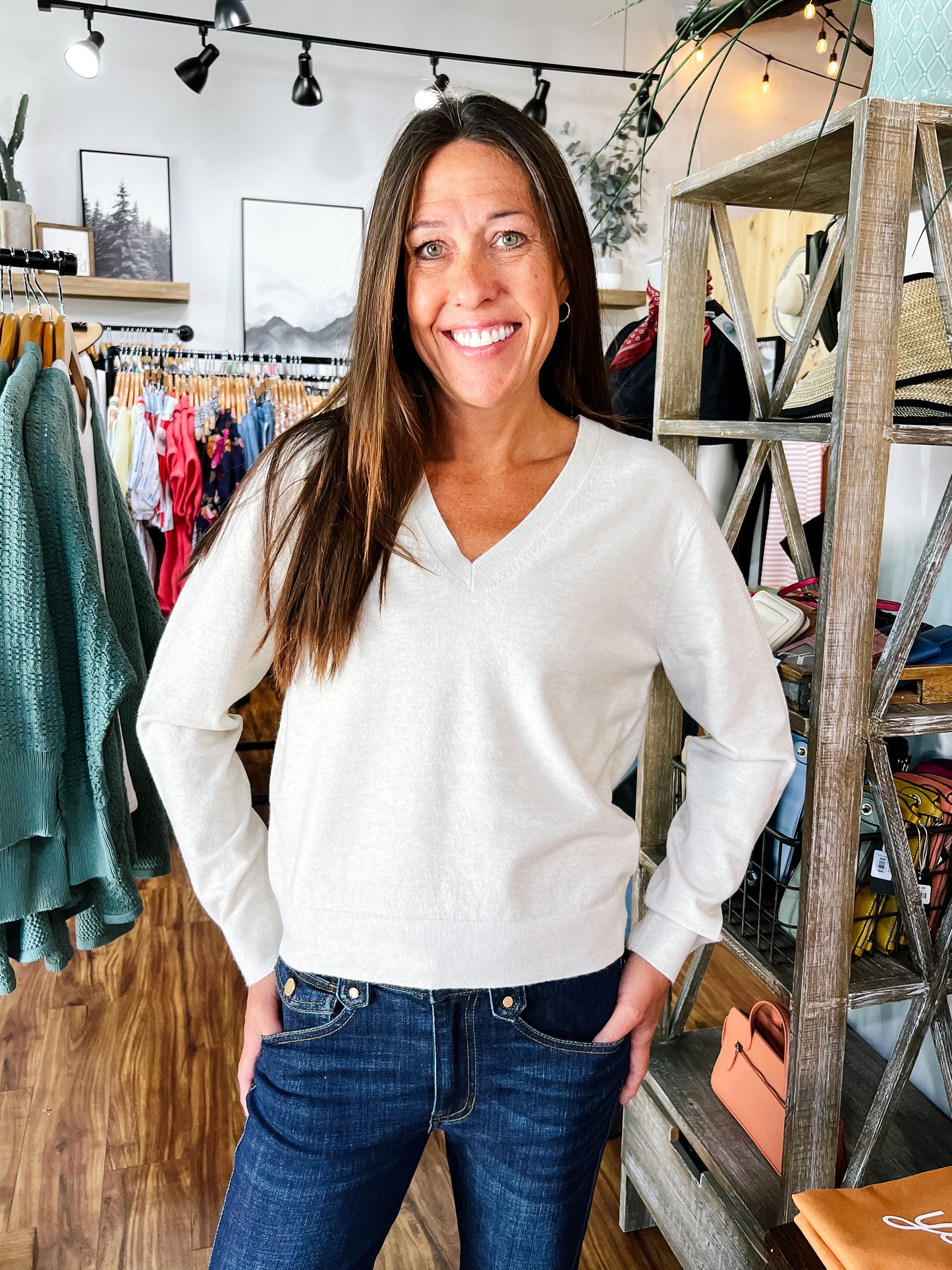 Heather Cream V-Neck Sweater