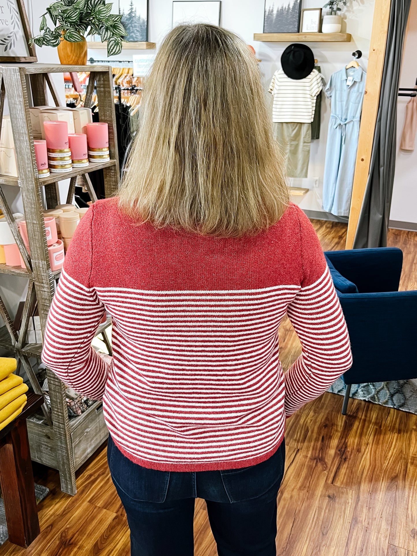 Rust & Cream Boat Neck Sweater
