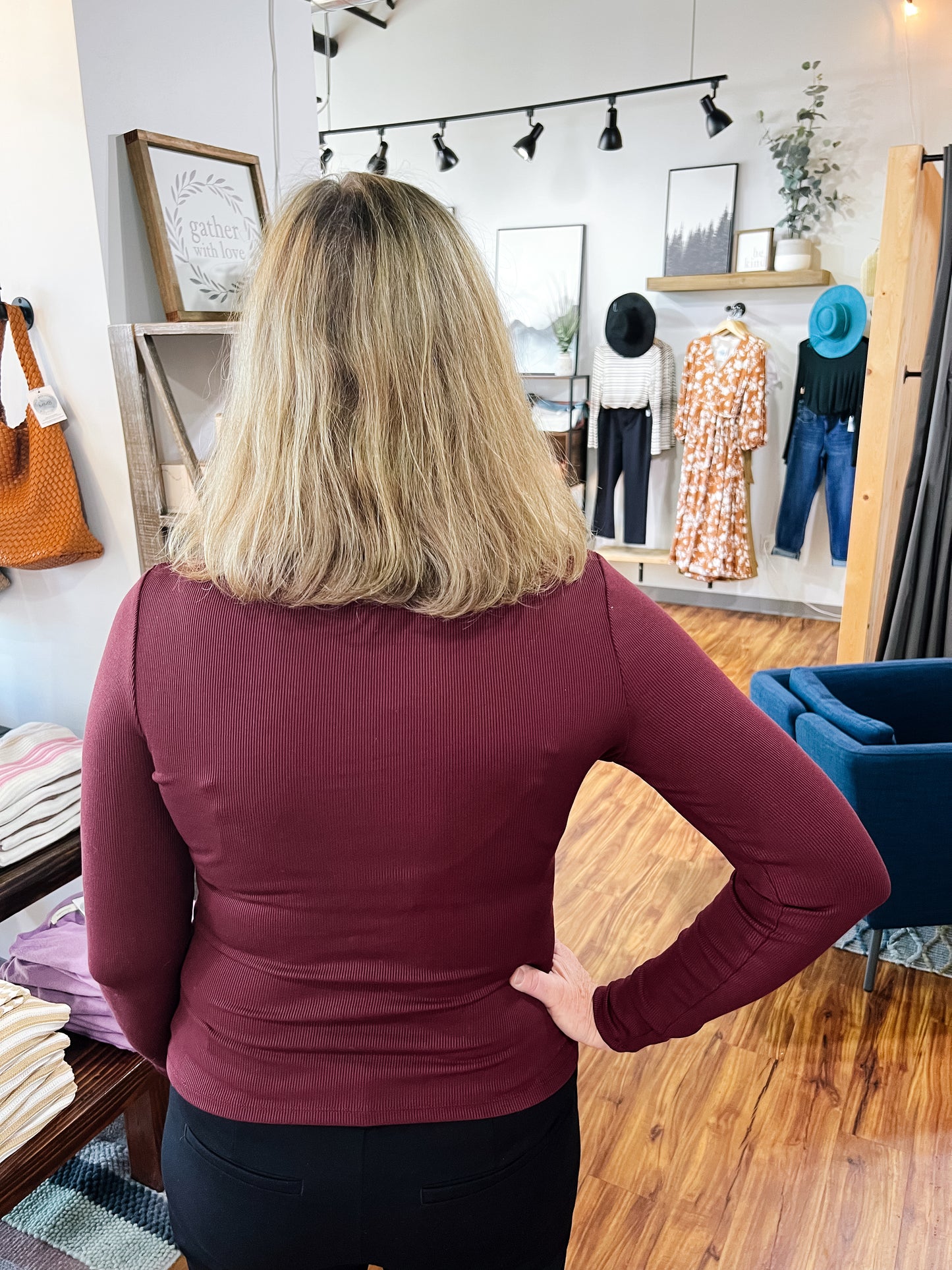Burgundy Ribbed Long Sleeve Top