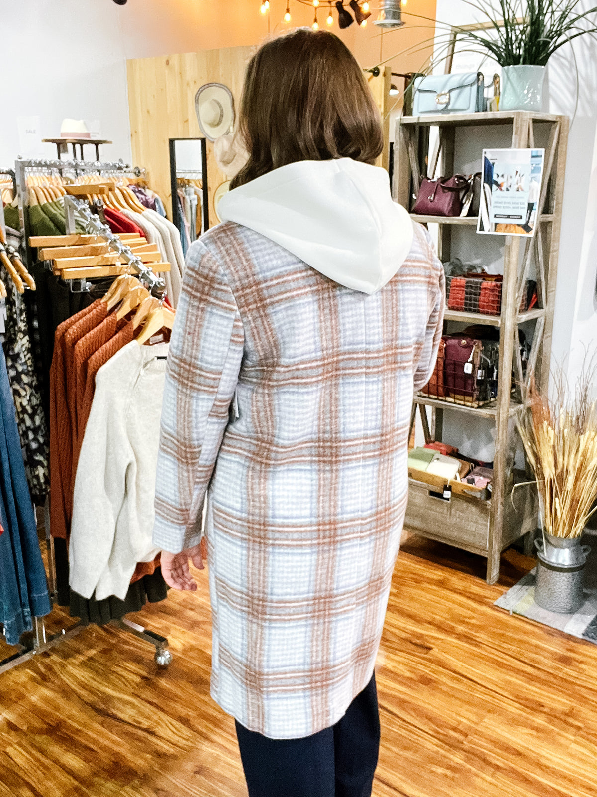Plaid Car Coat w/ Removable Hood