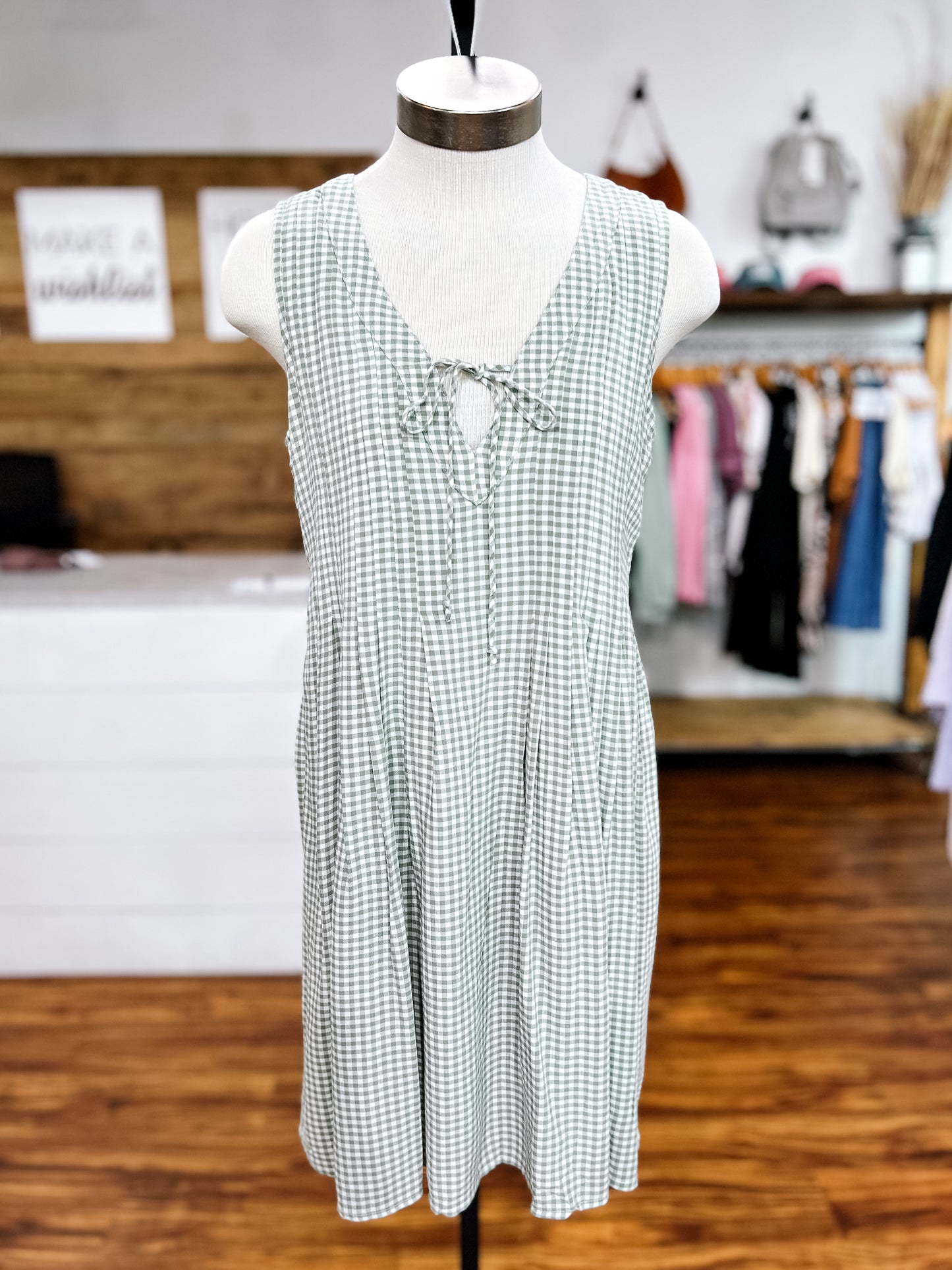 Pistachio Gingham Babydoll Dress