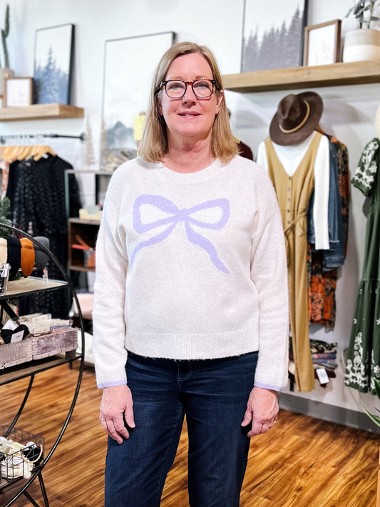 Ivory W/ Blue Bow Sweater