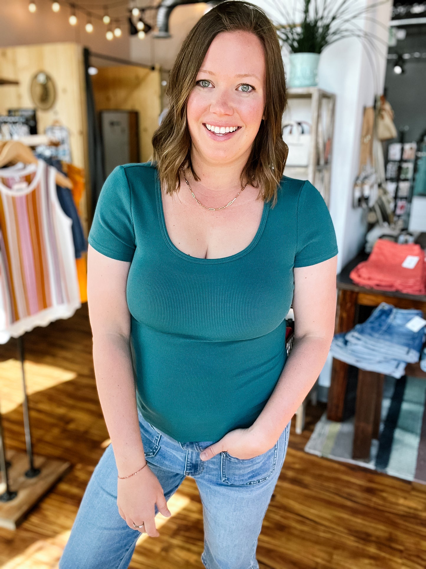 Teal Ribbed T Shirt