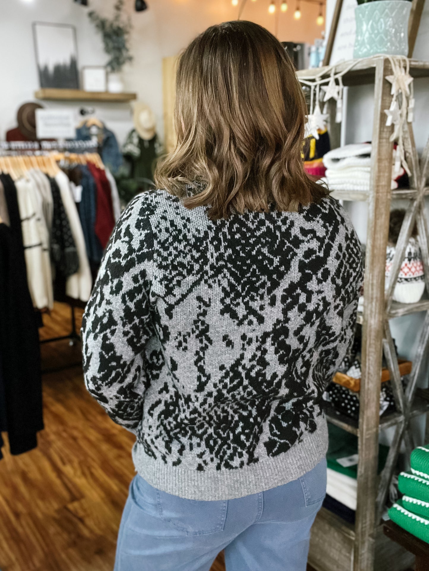 Gray W/Black Design Sweater