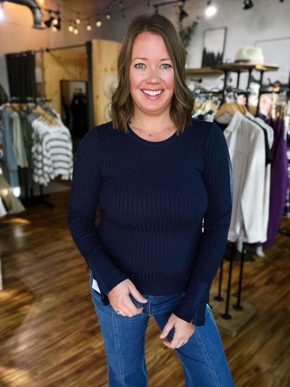 Navy Blue Large Ribbed Top