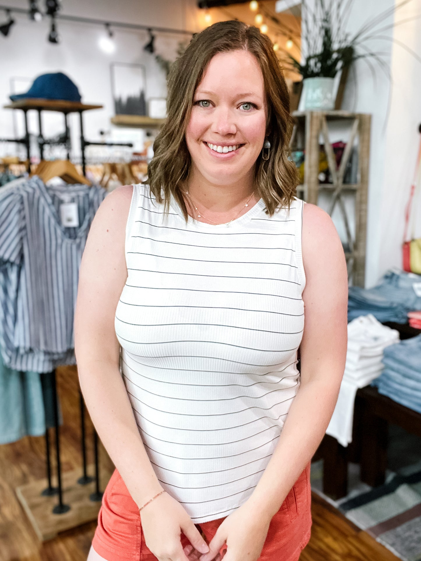 Ivory W/ Black Stripe Tank Top
