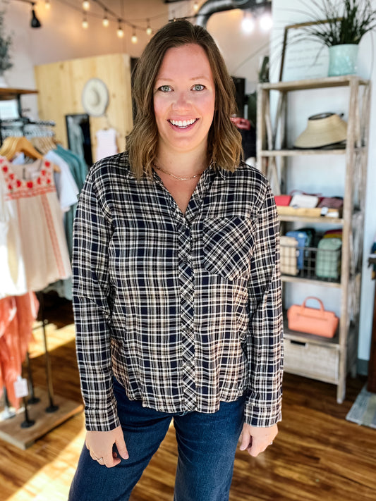 Indigo Plaid Flannel Shirt