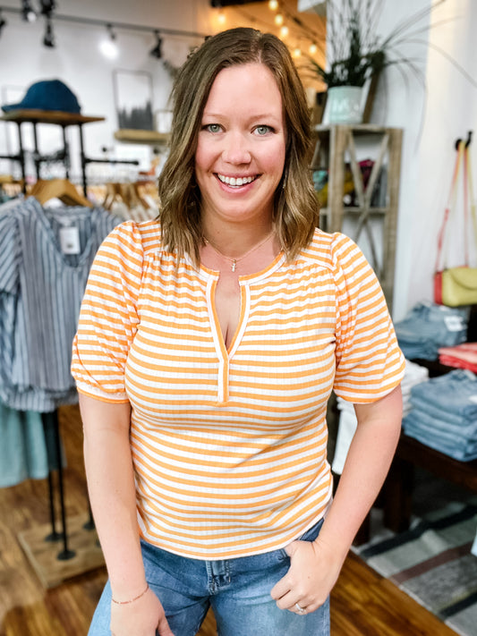 Orange & White Stripe Knit Top