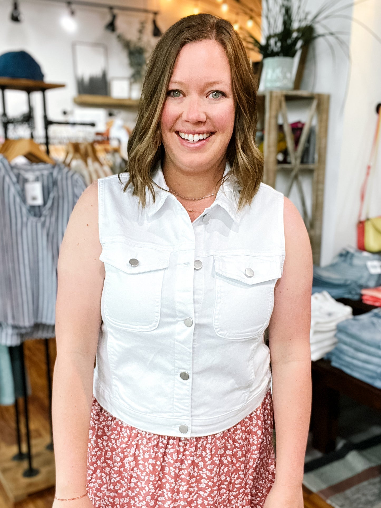 White Sleeveless Denim Jacket