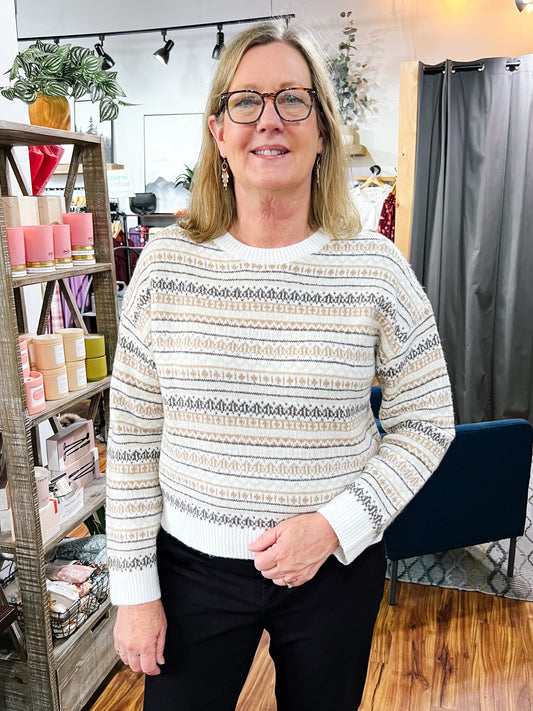 Cream Patterned Stripe Sweater