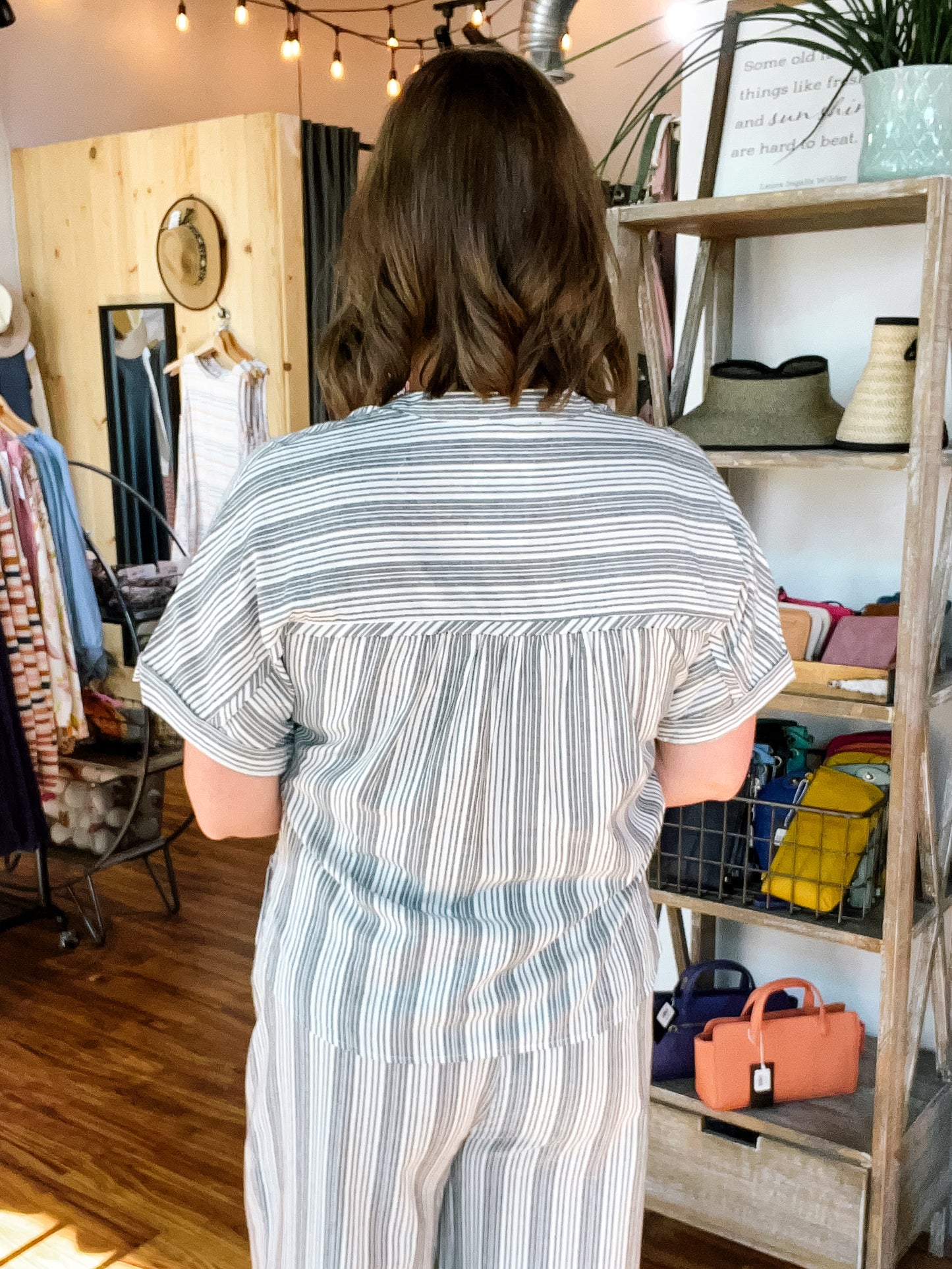 Gray & White Stripe Mock-Wrap Top