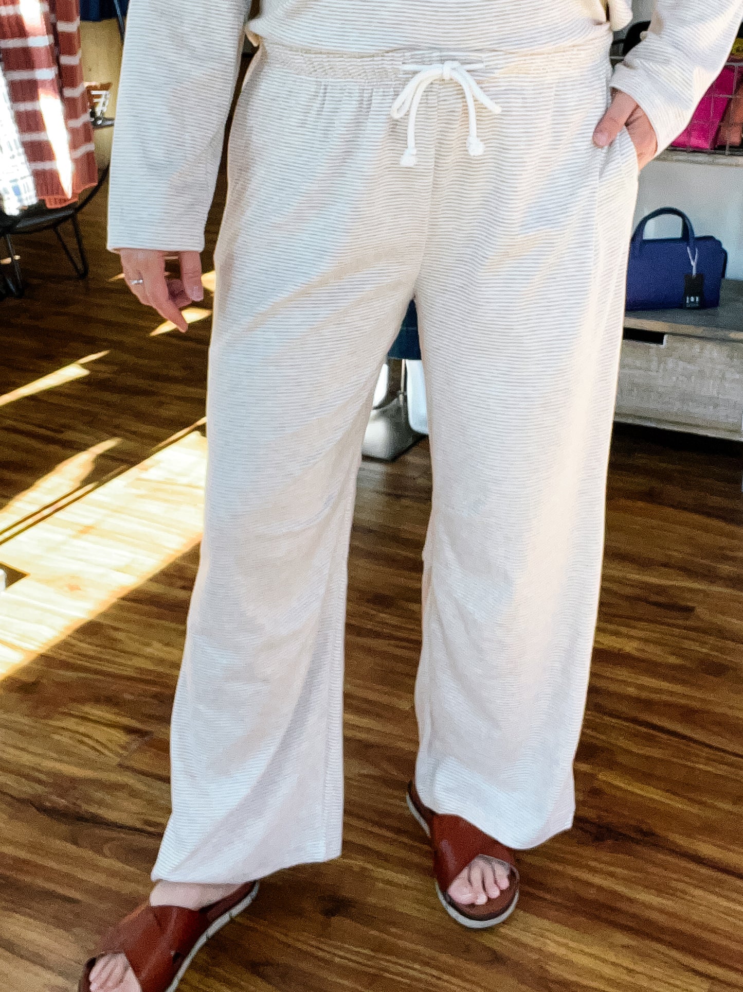 Tan & Cream Striped Pull On Pant