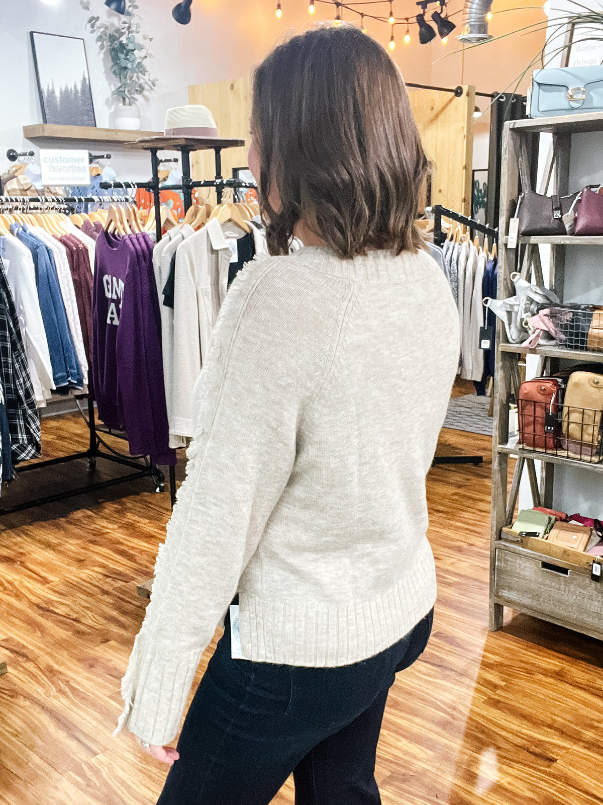 Camel V Neck Sweater W/ Fringe