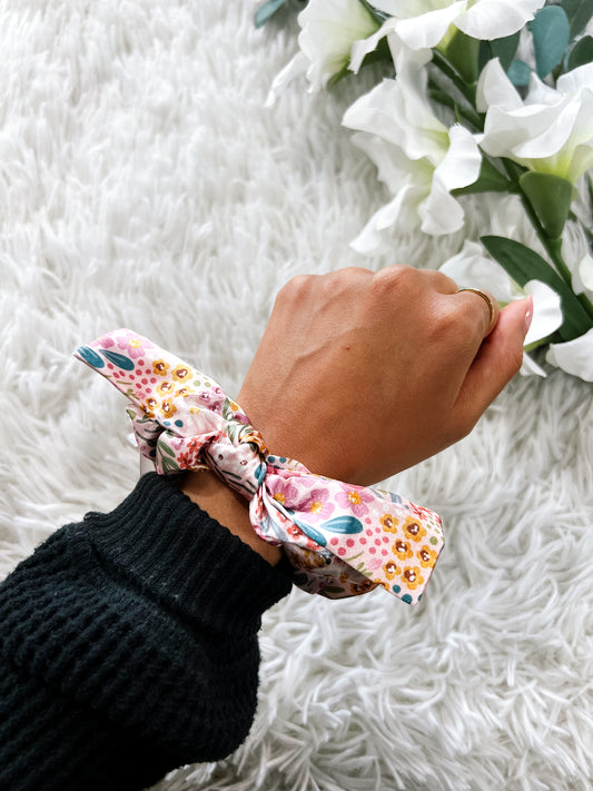Pink Floral Scrunchie