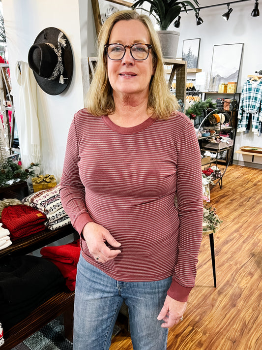 Burgundy Thermal Stripe Top