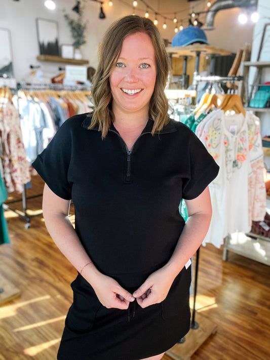 Black Half Zip Popover Top
