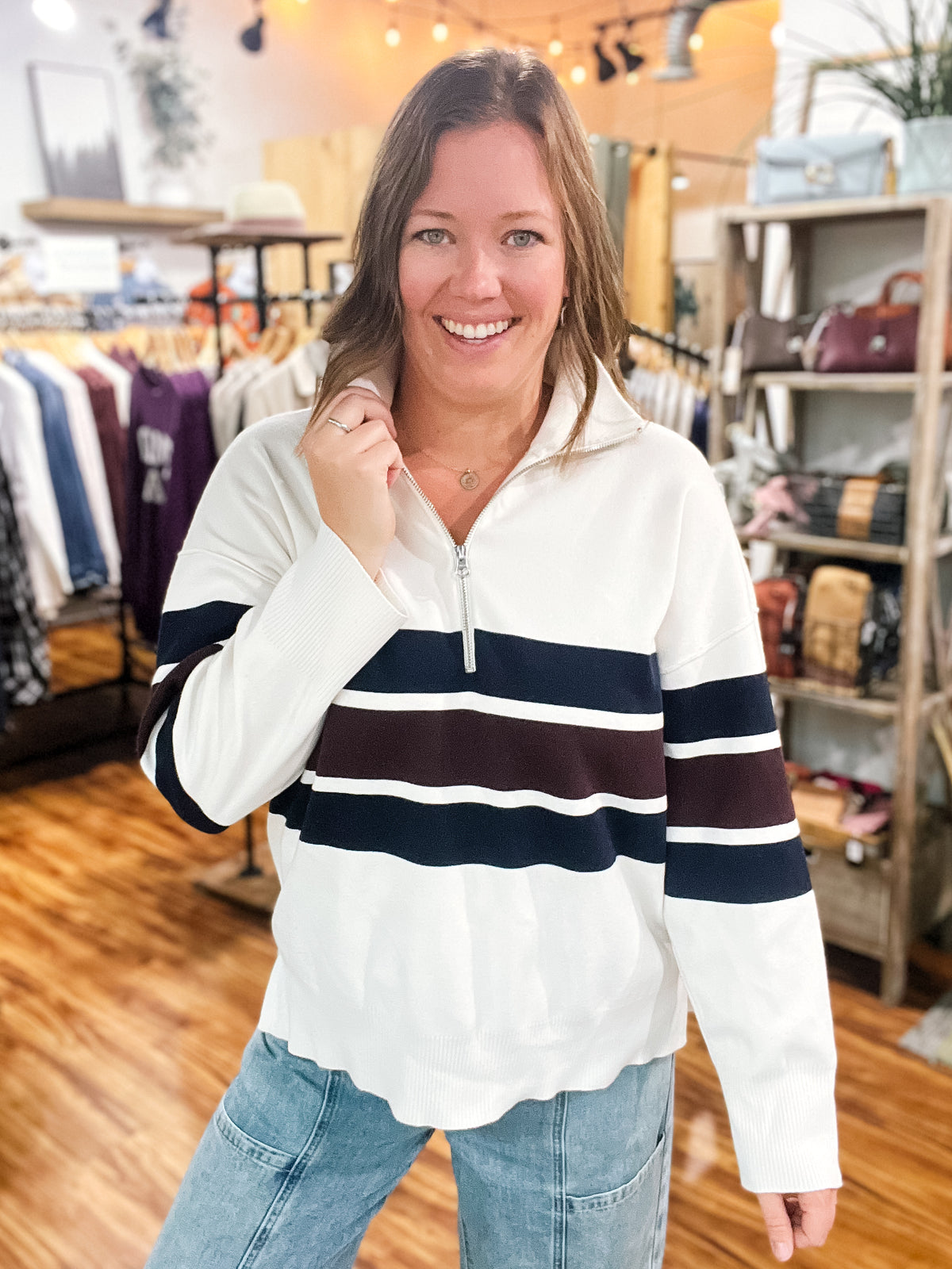 Cream Quarter Zip Sweater