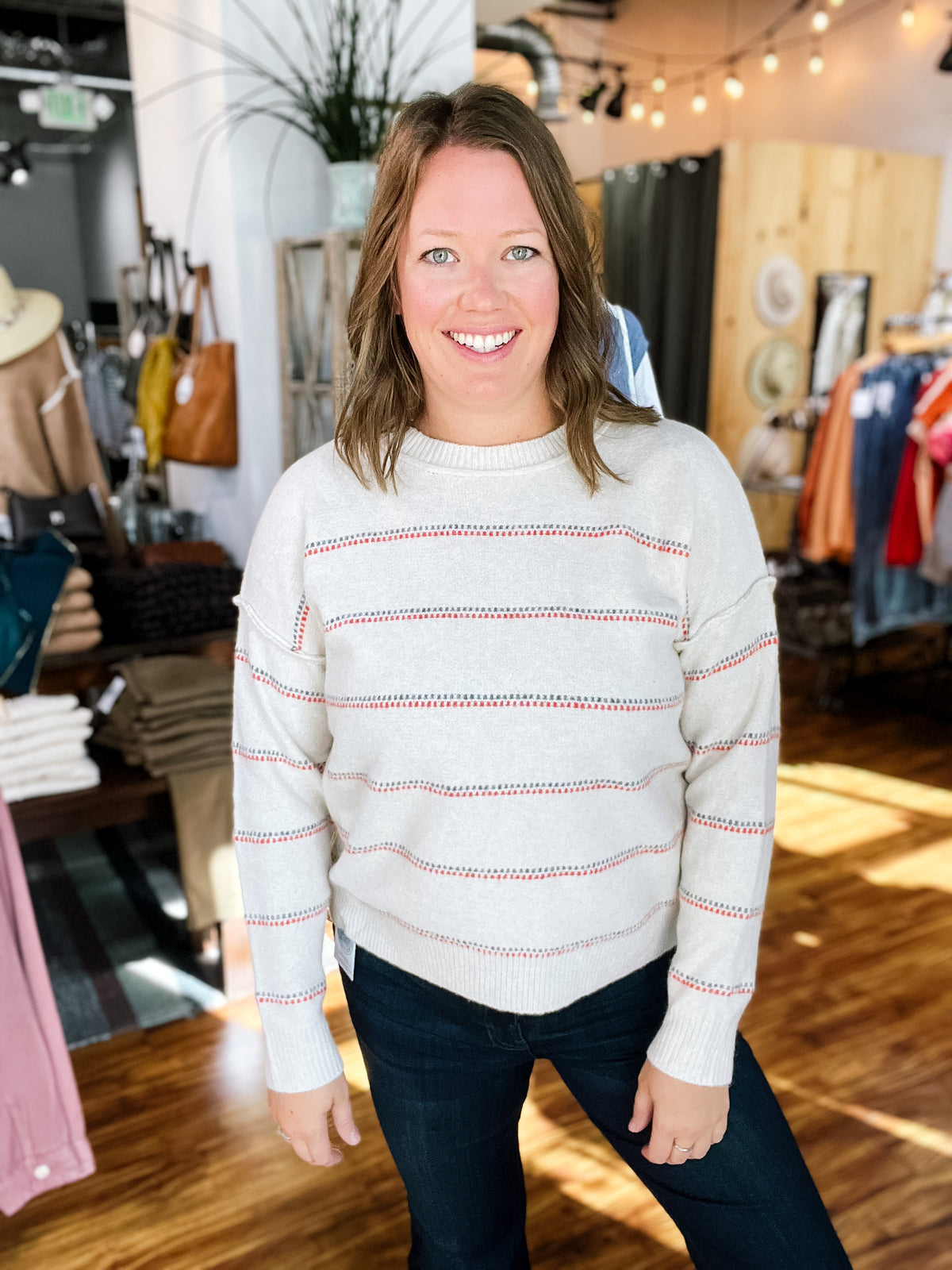 Oatmeal w/ Textured Stripe Sweater