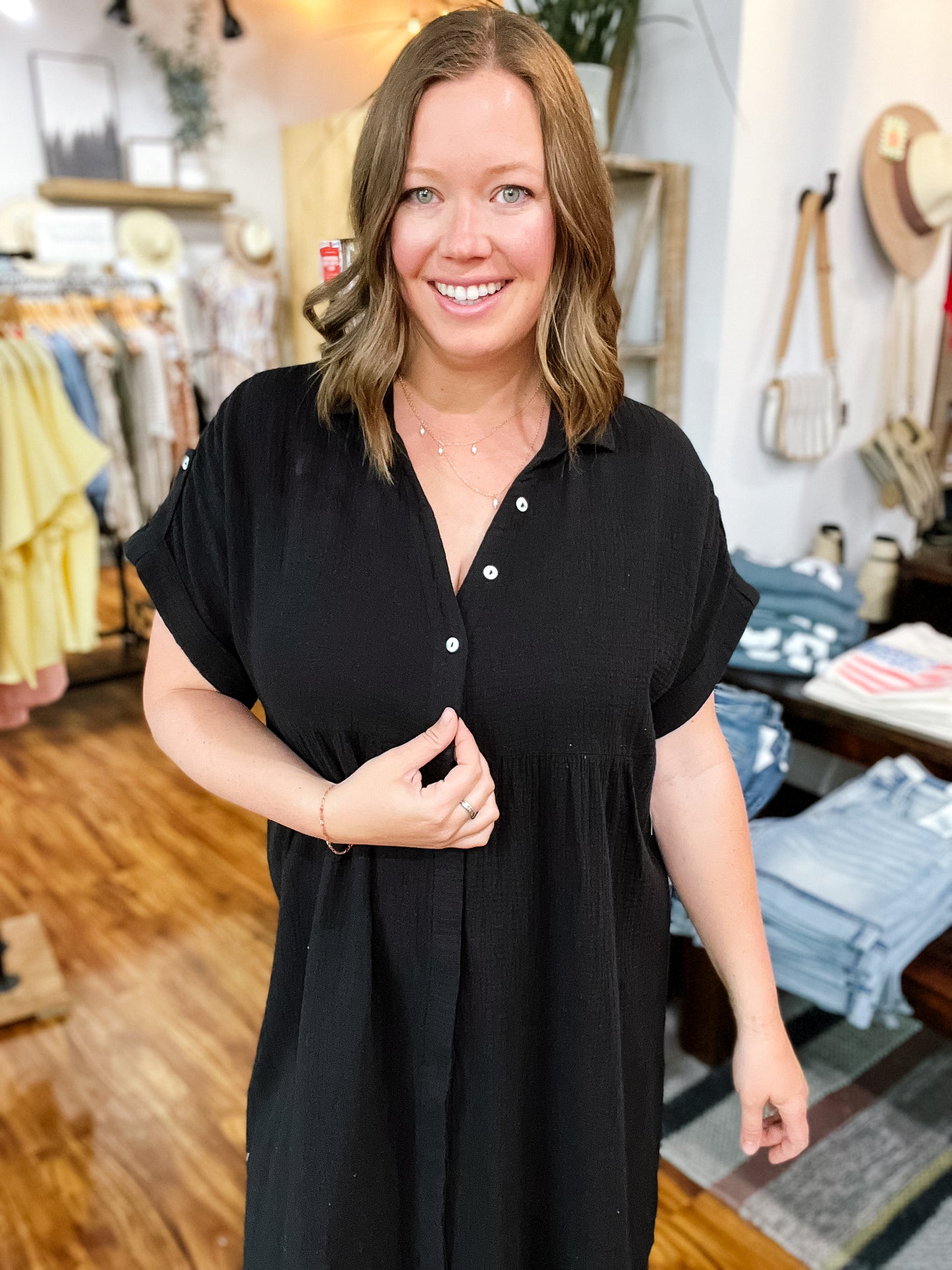 Black Gauze Shirt Dress