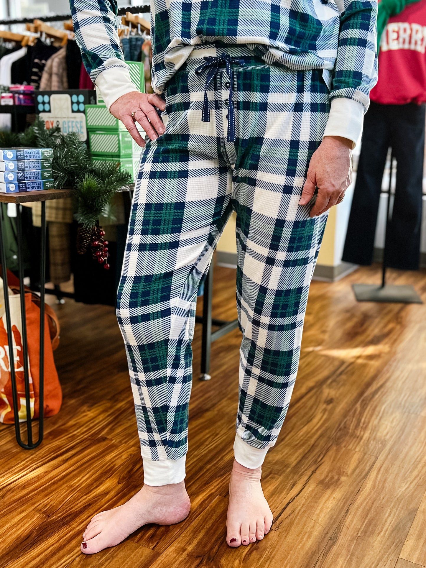 Cream W/Blue & Green Plaid Joggers