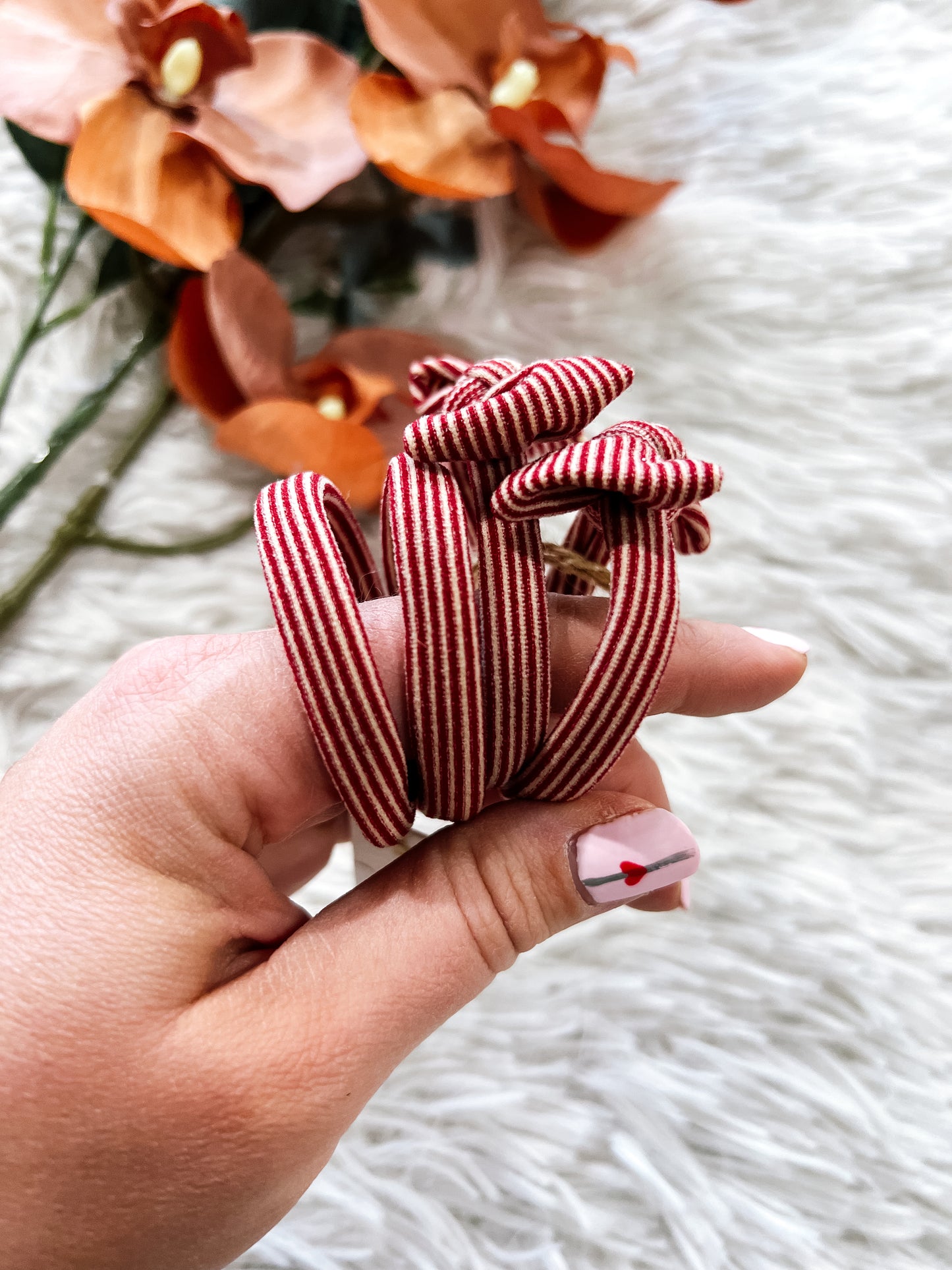 Red Striped Bow Hair Ties