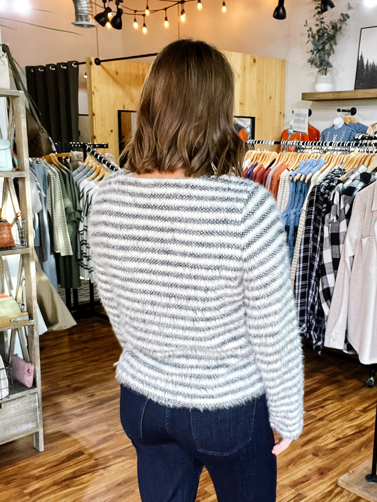 Cream & Black Stripe Boat Neck Sweater